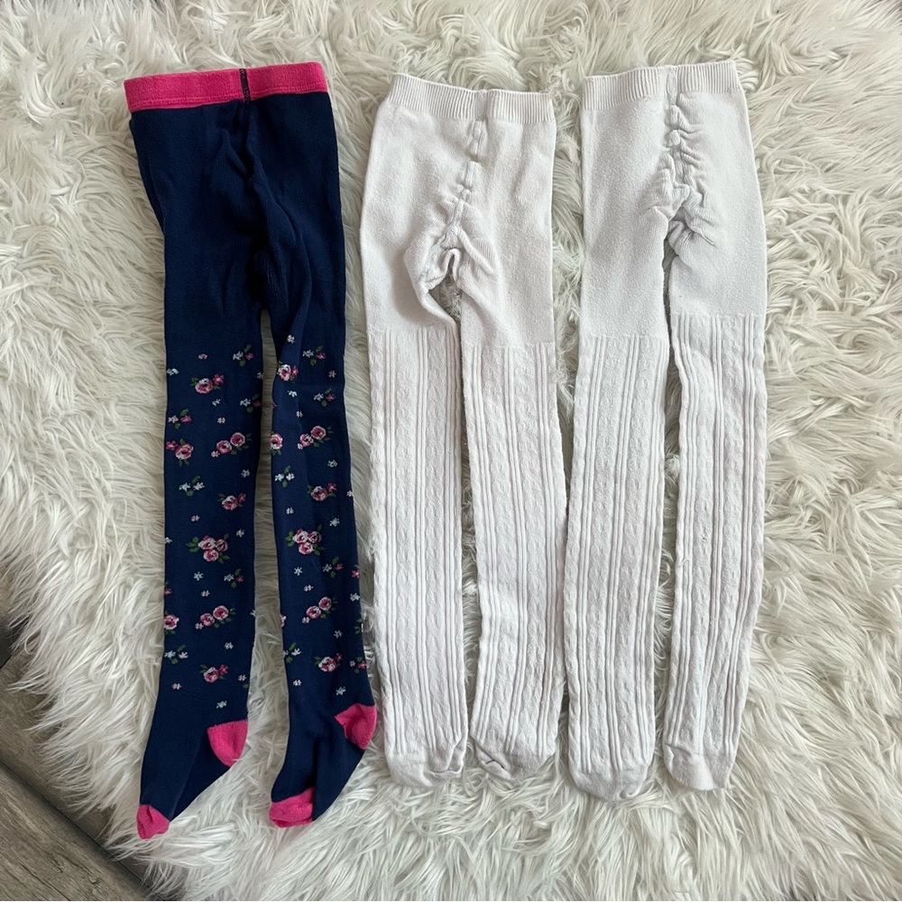Floral and White Kids Tights Set Size 4-6X